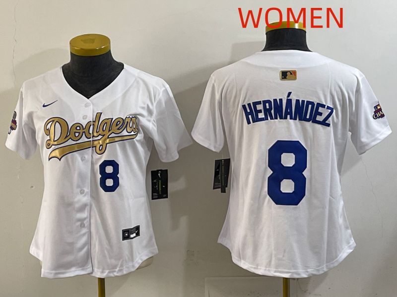 Women Los Angeles Dodgers #8 Hernandez White Champion edition Nike MLB Jersey style 004